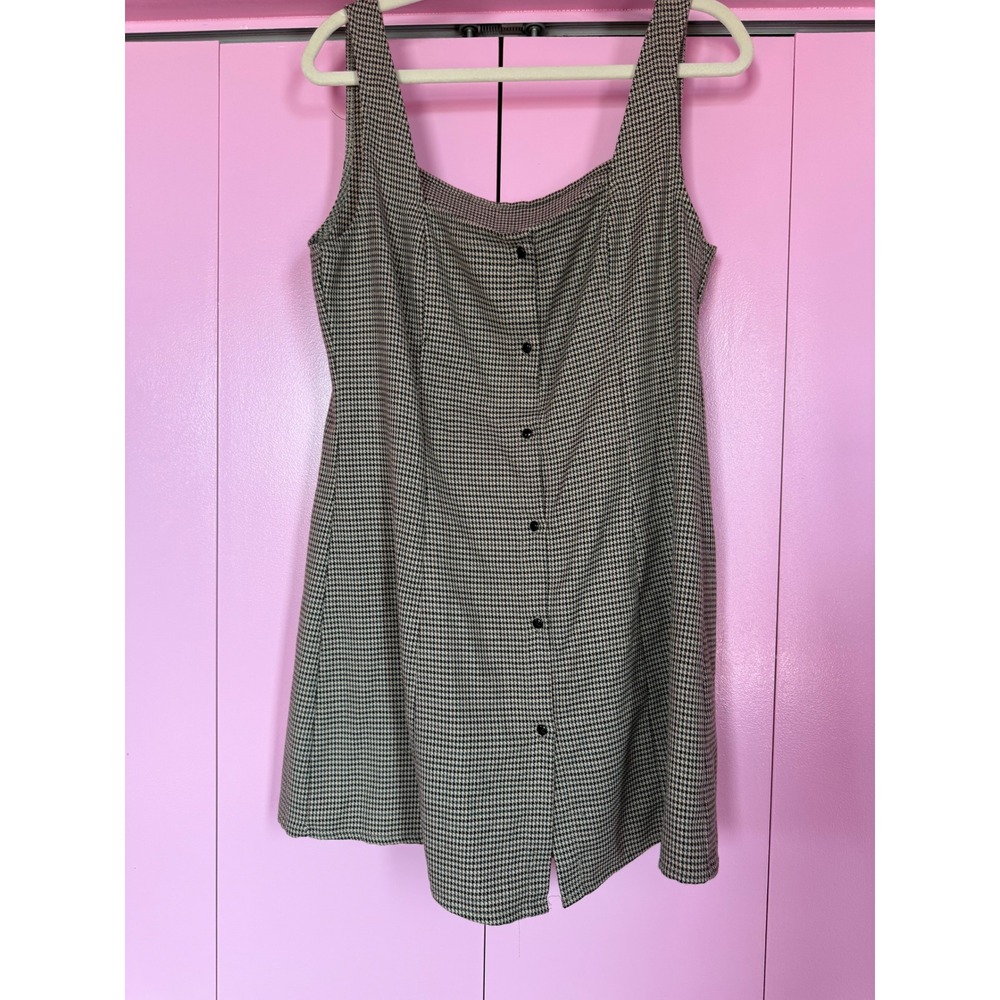 Cider Houndstooth Button Front Mini Dress Brown Black Sleeveless Size L